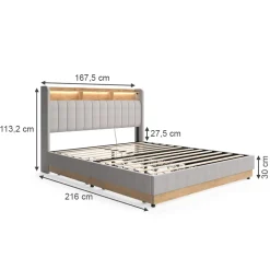 Polsterbett Nura Grau 160x200 cm mit 4 Schubladen Vitalispa