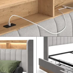 Polsterbett Nura Grau 160x200 cm mit 4 Schubladen Vitalispa