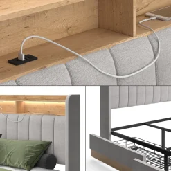 Polsterbett Nura Grau 180x200 cm mit 4 Schubladen Vitalispa