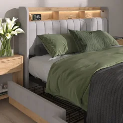 Polsterbett Nura Grau 160x200 cm mit Matratze Vitalispa