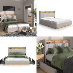 Polsterbett Nura Grau 160x200 cm mit Matratze Vitalispa