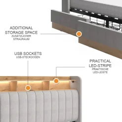 Polsterbett Nura Grau 160x200 cm mit Matratze Vitalispa