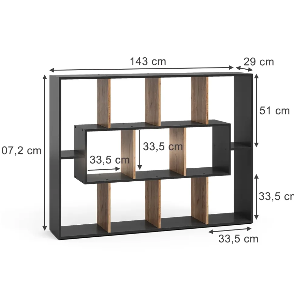 Raumteiler Anthrazit/Goldkraft Eiche 107.2 x 143 cm Vicco