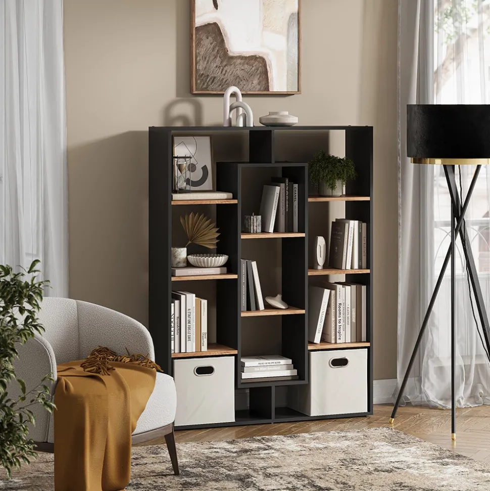 Raumteiler Anthrazit/Goldkraft Eiche 107.2 x 143 cm Vicco