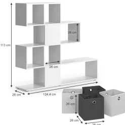 Raumteiler Hylda Weiß 124.4 x 113 cm mit 4 Faltboxen Vicco