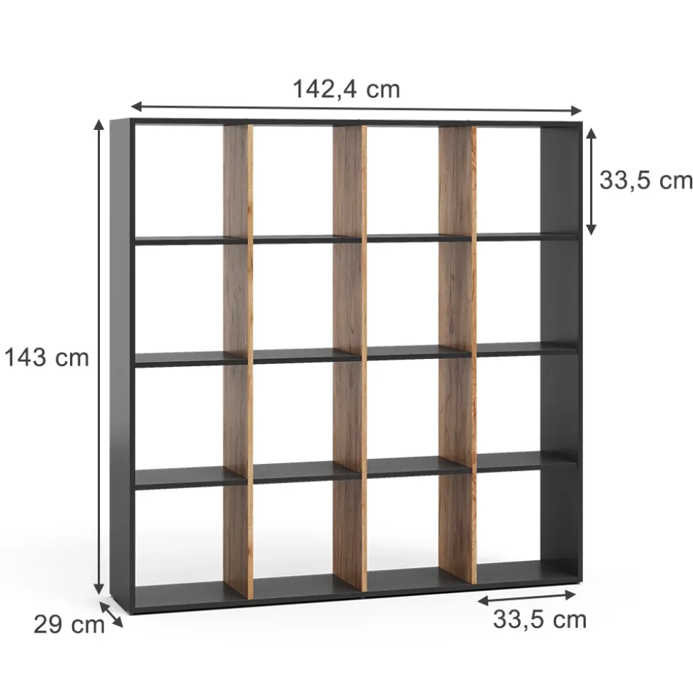 Raumteiler Karree Anthrazit/Goldkraft Eiche 142.4 x 143 cm Vicco
