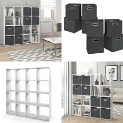 Raumteiler Karree Weiß 138.5 x 142.5 cm mit 4 Faltboxen Vicco