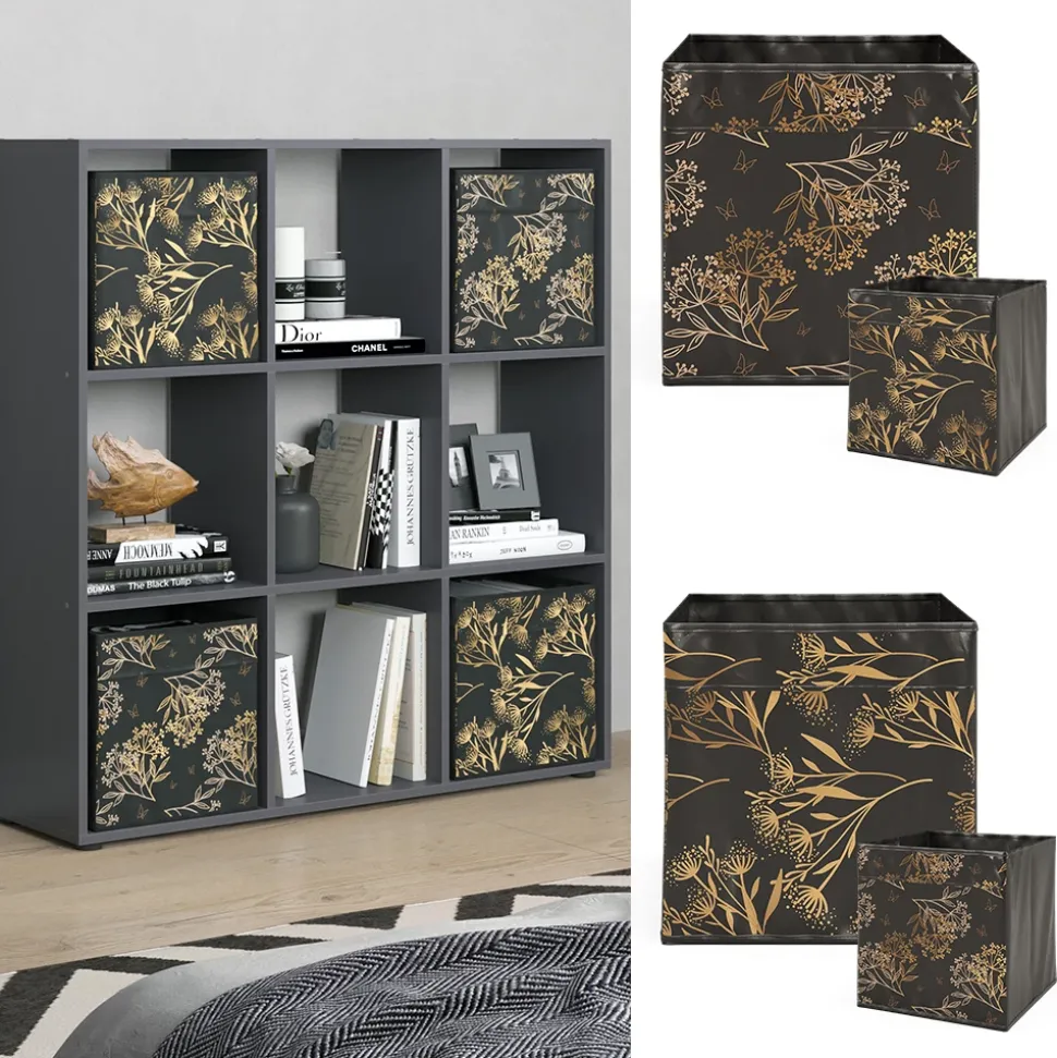 Raumteiler Nove Schwarz 104 x 108 cm mit 4 Faltboxen opt.1 Vicco