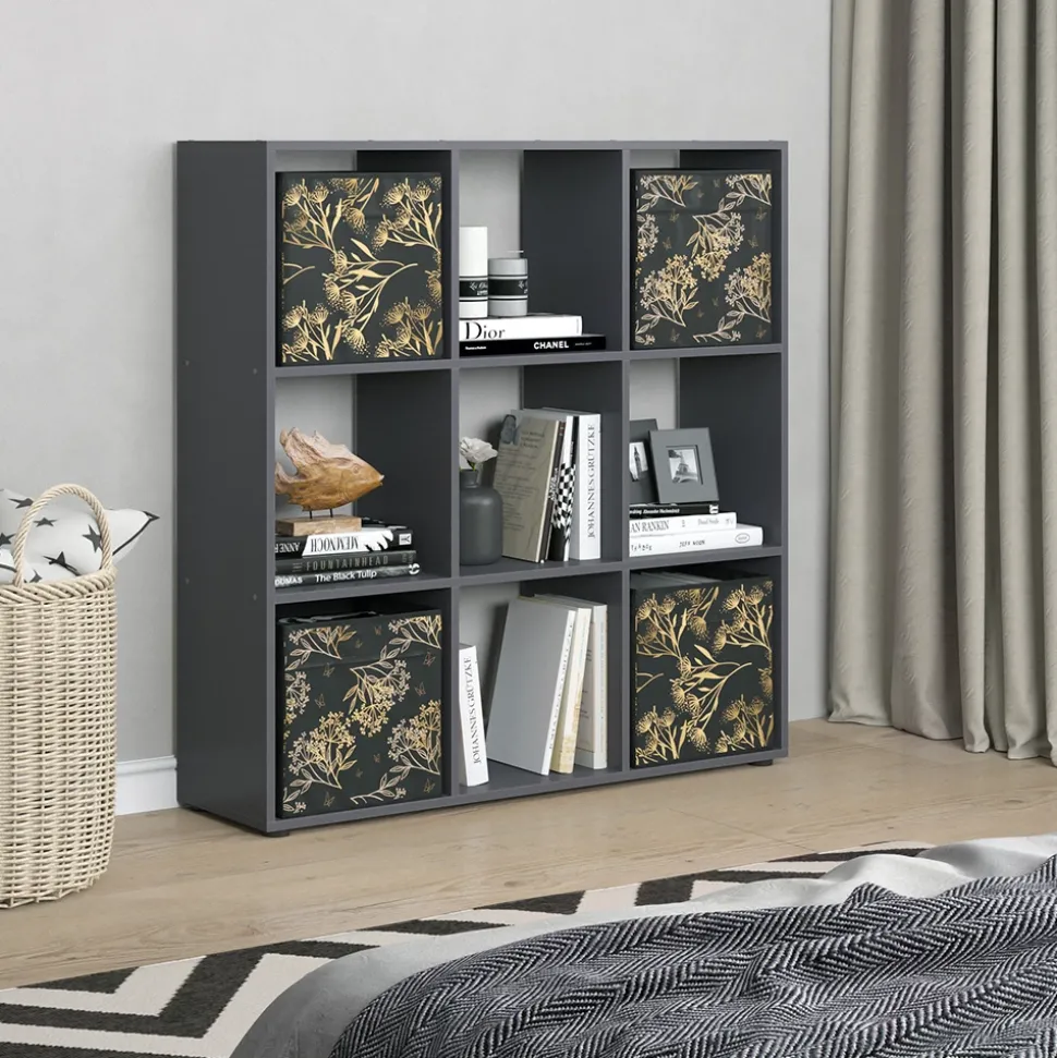 Raumteiler Nove Schwarz 104 x 108 cm mit 4 Faltboxen opt.1 Vicco