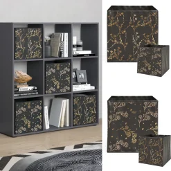 Raumteiler Nove Schwarz 104 x 108 cm mit 4 Faltboxen opt.2 Vicco