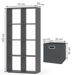 Raumteiler Scutum Grau 143 x 72 cm mit 4 Faltboxen Vicco