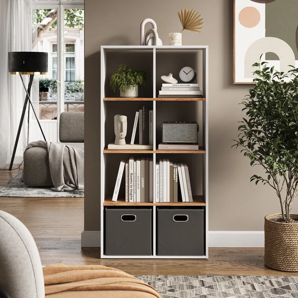 Raumteiler Scutum Weiß/Goldkraft Eiche 143 x 72 cm Vicco