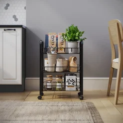 Rollcontainer Tarro Schwarz 45 x 64 cm mit 3 Ablagefächern Vicco