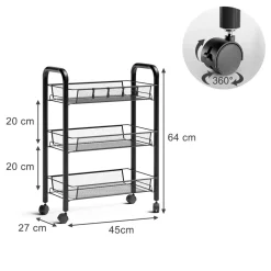 Rollcontainer Tarro Schwarz 45 x 64 cm mit 3 Ablagefächern Vicco