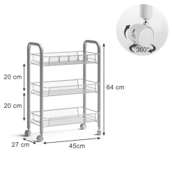 Rollcontainer Tarro Weiß 45 x 64 cm mit 3 Ablagefächern Vicco