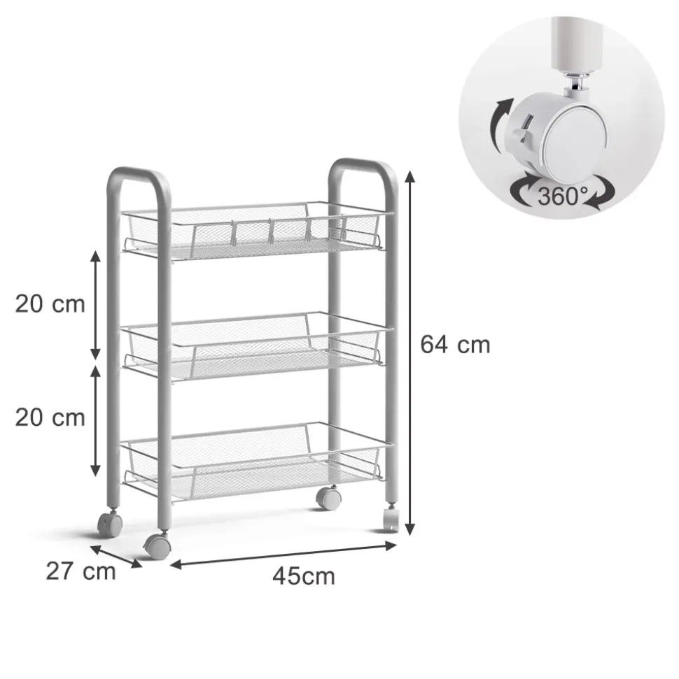 Rollcontainer Tarro Weiß 45 x 64 cm mit 3 Ablagefächern Vicco