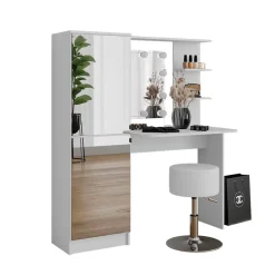 Schminktisch Weiß 123 cm mit LED-Beleuchtung und Hocker Vicco