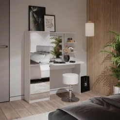 Schminktisch Weiß 123 cm mit LED-Beleuchtung und Hocker Vicco