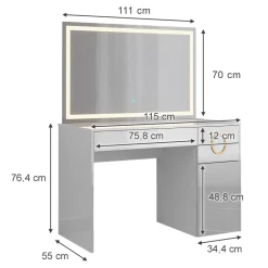 Schminktisch Adela Weiß 115 cm mit LED-Spiegel Vicco