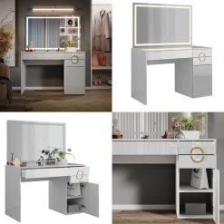 Schminktisch Adela Weiß 115 cm mit LED-Spiegel Vicco