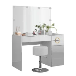 Schminktisch Adela Weiß 115 cm mit LED Beleuchtung und Hocker Vicco