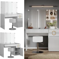 Schminktisch Adela Weiß 115 cm mit LED Beleuchtung und Hocker Vicco