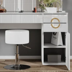 Schminktisch Adela Weiß 115 cm mit LED Beleuchtung und Hocker Vicco