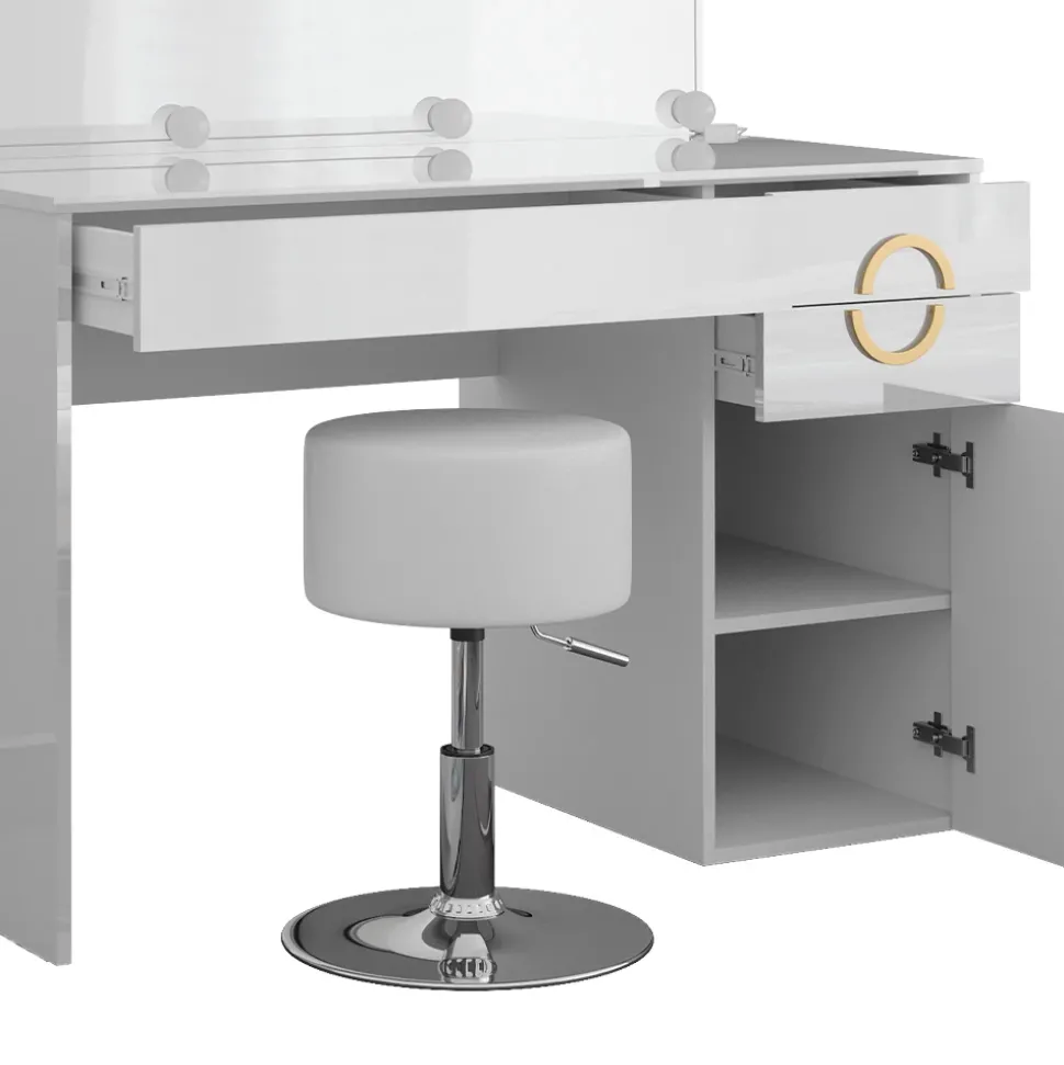 Schminktisch Adela Weiß 115 cm mit LED Beleuchtung und Hocker Vicco