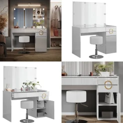 Schminktisch Adela Weiß 115 cm mit LED Beleuchtung und Hocker Vicco