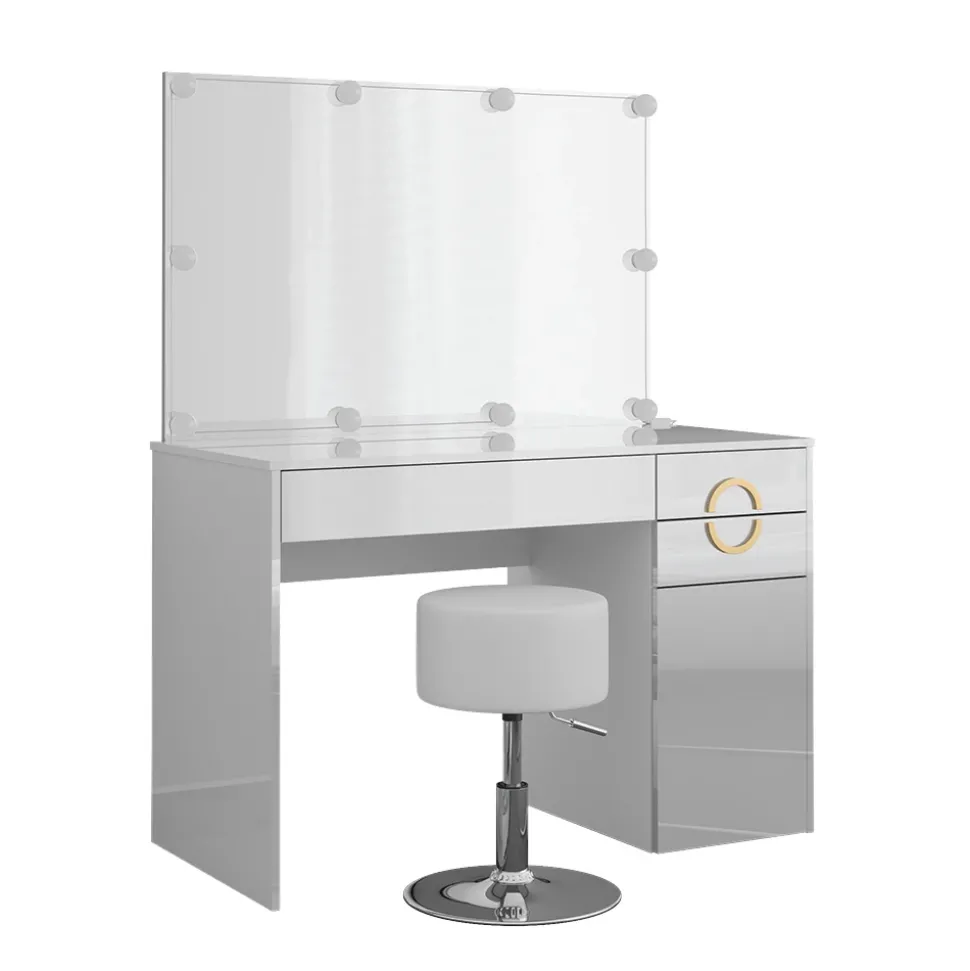 Schminktisch Adela Weiß 115 cm mit LED Beleuchtung und Hocker Vicco