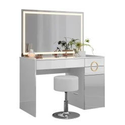 Schminktisch Adela Weiß 115 cm mit LED Spiegel und Hocker Vicco