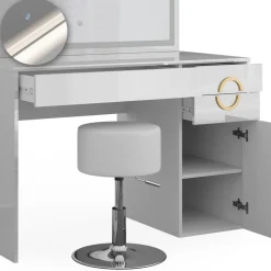 Schminktisch Adela Weiß 115 cm mit LED Spiegel und Hocker Vicco