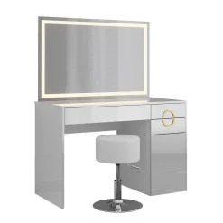 Schminktisch Adela Weiß 115 cm mit LED Spiegel und Hocker Vicco