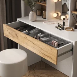 Schminktisch Alexa Goldkraft Eiche/Weiß 93 cm mit Hocker Vicco