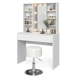Schminktisch Alexa Weiß 93 cm mit LED Beleuchtung und Hocker Vicco