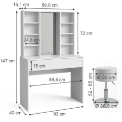 Schminktisch Alexa Weiß 93 cm mit Hocker Vicco