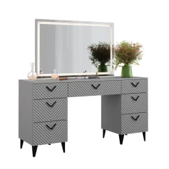 Schminktisch Anett Grau 150 cm mit LED-Spiegel Vicco