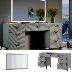 Schminktisch Anett Grau 150 cm mit LED-Spiegel Vicco