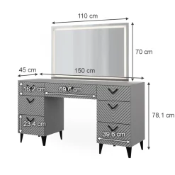 Schminktisch Anett Grau 150 cm mit LED-Spiegel Vicco