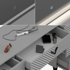 Schminktisch Anett Grau 150 cm mit LED-Spiegel Vicco