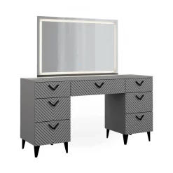 Schminktisch Anett Grau 150 cm mit LED-Spiegel Vicco