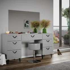 Schminktisch Anett Grau 150 cm mit Hocker Vicco