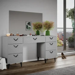 Schminktisch Anett Grau 150 cm mit 7 Schubladen Vicco