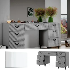 Schminktisch Anett Grau 150 cm mit 7 Schubladen Vicco
