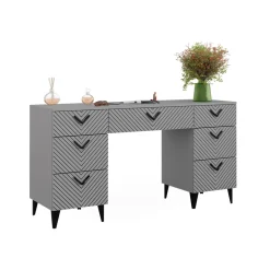 Schminktisch Anett Grau 150 cm ohne Spiegel, mit 7 Schubladen Vicco