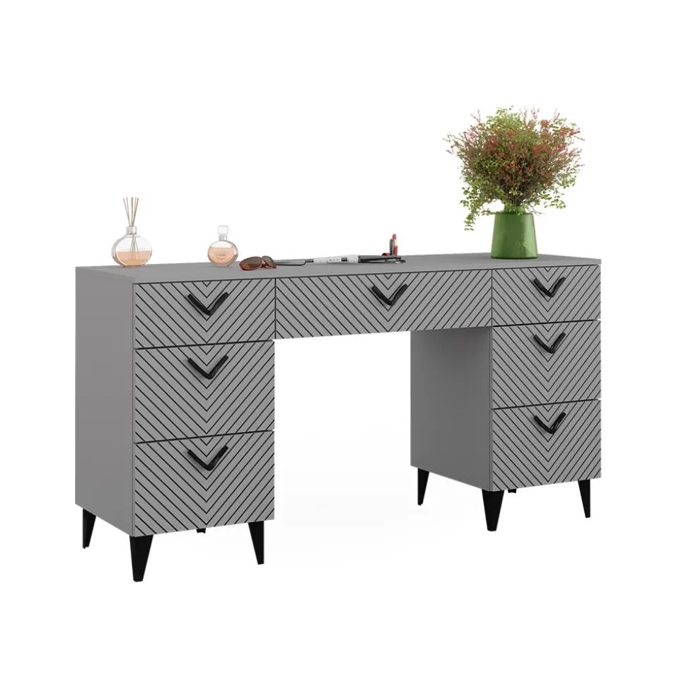 Schminktisch Anett Grau 150 cm ohne Spiegel, mit 7 Schubladen Vicco