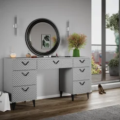 Schminktisch Anett Grau 150 cm ohne Spiegel, mit 7 Schubladen Vicco