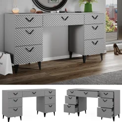 Schminktisch Anett Grau 150 cm ohne Spiegel, mit 7 Schubladen Vicco