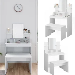 Schminktisch Ania Weiß 80 cm mit Bank Vicco