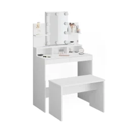 Schminktisch Ania Weiß 80 cm mit LED Beleuchtung und Bank Vicco